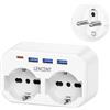 LENCENT 6 IN 1 Adattatore Elettrico Triplo, Adattatore Presa UE da Viaggio | 2 Prese Schuko e 4 USB (USB C 15W), Spina Schuko 2P+T 16A per Tedesco, Francia, Spagno, Austria, Paesi Bassi