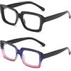 MMOWW 2 Pacco Occhiali da Lettura Donna Rettangolari - Oversize Square Frame Anti Luce Blu Occhiali（nero + blu e viola, +2.0