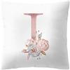 KIRALOVE Federa per cuscino 45x45 cm lettera I iniziale alfabeto nome rose fiori colore bianco decorativa divano letto camera casa arredo regalo elegante romantico personalizzato