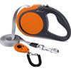 CFMOUR Guinzaglio retrattile per cani, 5 m/50 kg, arancione, resistente, estensibile, per cani di taglia media e grande; guinzaglio con nastro in nylon resistente, freno e blocco con un pulsante,