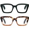 MMOWW Confezione da 2 Occhiali da Lettura Rettangolari - Oversized Square Frame Anti Luce Blu Occhiali donna uomo (Nero+Tartaruga, +3.5)