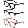 MMOWW 3 Pacco Occhiali da Lettura Donna Rettangolari - Oversize Square Frame Anti Luce Blu Occhiali +3.5
