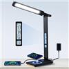 YAMYONE Lampada da Scrivania LED Tavolo Touch Control 3 Modalità 5 Livelli Luminosità Wireless USB Ricaricabile Telefono Luce Lettura Cameretta Ufficio LCD Calendario Temperatura Sveglia (5 Colore Nera)