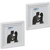 Relaxdays Set di 2 cornici portafoto, 25x25 cm, quadrate, portafoto da appendere o in piedi, passe-partout, bianco