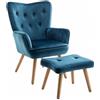 HollyHOME Poltrona con Poggiapiedi Salotto Velluto Poltrona da Lettura Relax Sedia Camera da Letto con Braccioli, Blu