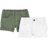 Simple Joys by Carter's Denim Shorts, Pack of 2 Pantaloncini di Jeans, Bianco/Verde Oliva, 4 Anni Bambina