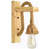 Mengjay Applique lampada da parete in legno e corda di canapa per lampadina led E27 max 60w Stile Rustico Country Retrò di Universo