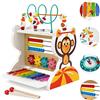 Nukdey Gioco Cubo di attività in Legno per Bambini 5 in 1 : Giocattolo Xilofono, Abaco, Labirinto di Perle, Ingranaggi, Orologio: Strumento Musicale per Bambini di 1 2 3 4 5 Anni