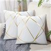 DecorMommt Federa Cuscini 50x50 CM Grande Cuscini per Divani Moderni Cuscino in Velluto Linee bianche e oro Copricuscini Federe per Soggiorno Camera Letto panca Auto Decorazione Estate 2 pezzi