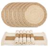 Zology Set di 6 tovagliette fatte a mano in stile bohémien, in iuta di cotone naturale e paglia d'acqua, decorazioni in macramè e tovagliette in stile rustico, per tavolo da pranzo e cucina