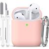 R-fun Custodia per Airpods 1a/2a generazione (2016/2019),Cover Airpods protettiva in morbido silicone con LED visibile sulla parte anteriore,con kit di pulizia,Rosa sabbia