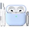 R-fun compatibile con AirPods 3a generazione 2021, per AirPods 3 Custodia Cover con kit di pulizia e portachiavi, morbida custodia protettiva in silicone, Azzurro cielo