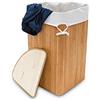 Relaxdays Cesta Porta-Biancheria Angolare in Bambù, 60 l Pieghevole con Coperchio Sacco, 65,5x49,5x37 cm, Legno Naturale