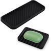 TIMJJG 1 tappetino di scarico in silicone nero, con 1 porta sapone nero, semplice porta sponge in silicone, manager antiscivolo per lavelli da cucina, si applicano a spazzolini, saponi, ecc.