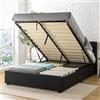 Zinus Maddon Letto 140x190 cm - Struttura letto 31 cm di altezza con contenitore sotto il letto - Ottomano Sollevamento a gas Struttura del letto imbottita con contenitore - Nero