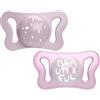 Chicco 2pz Succhietto Micrò in Silicone con Tettina Micro e Scudo ergonomico, 0-2 mesi - Azzurro, Rosa, Lumi - Rosa