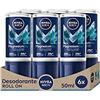 NIVEA MEN MagnesiumDry Fresh Roll-on Deodorante 6 x 50 ml, Deodorante roll-on con Magnesio, Deodorante uomo senza Sali di Alluminio per una pelle asciutta