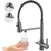 MOGFCT Rubinetto da cucina con rubinetto per acqua potabile filtrata, rubinetto miscelatore a 3 vie in ottone massiccio ad alto arco, doccetta e purificatore d'acqua, rubinetto lavello a due maniglie(grigio)