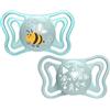 Chicco 2pz Succhietto Micrò in Silicone con Tettina Micro e Scudo ergonomico, 2-6 mesi - Azzurro, Rosa, Lumi - Azzurro