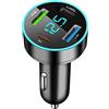 GemCoo 4-Porte Caricatore Auto USB Accendisigari USB Caricabatterie, 53W Caricabatterie Auto Cellulare Dual PD+QC3.0 Adattatore con Voltmetro LED, Compatibile con iPhone, Android, Samsung, Tablet, ecc