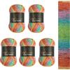 Wollbiene Crazy Cotton Batik, 5 gomitoli di lana da 100 g, 500 g, con sfumatura, 55% cotone, multicolore, per tutto l'anno (6010 arancione, verde, menta)