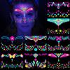 HOWAF 8 Fogli Tatuaggi Temporanei Neo Tatuaggio Viso, Tatuaggi Fluo Tatuaggio Viso Neo Luccicanti Bagliore UV Viso Tatuaggio Adesivi Flash Impermeabili per Fluo Party Tatuaggi Temporanei Donna Ragazze