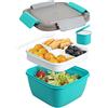 Greentainer Contenitore per insalata da 1,5 l, senza BPA, a 3 scomparti, per condimenti e snack, con contenitore per condimenti, cucchiaio riutilizzabile integrato, adatto al microonde (verde scuro)