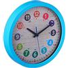 Relaxdays Orologio da Parete per Bambini, Analogico, Ø 30 cm, da Muro Cameretta Ragazzi, per Imparare l'Ora, Blu