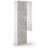 TERRANEO Scarpiera con specchio 2 ante L 73 x H 195 x P 35 cm 26 paia, bianco e grigio