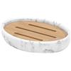 Luxspire Portasapone in Resina, Scatola di Sapone, Porta Sapone da Bagno, Portasapone con Chip di bambù, Doppio Strato Vassoio per Sapone, per Casa Bagno, Doccia, Cucina - Bianco Sabbia