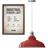 LEDSone Lampada a sospensione retrò E27 32 cm, lampada da soffitto in metallo, stile vintage, cavo regolabile - Faretto bianco per cucina, sala da pranzo, bar, caffetteria, ufficio (Rosso)