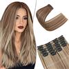 SEGO Extension Capelli a Clip 12 PCS Lunga Hair Extension Capelli Estensioni Lisci Sintetici Posticci Donna 55 cm Marrone chiaro & biondo cenere