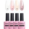 AIMEILI Nudo Smalto Semipermanente per Unghie Kit, 4colori 10ml Glitter Rosa Bianco Primavera in Gel Soak Off UV LED - Nail Art Polish Gift Set 29