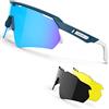 HAAYOT Occhiali da ciclismo polarizzati per uomini donne occhiali da sole sportivi con 3 lenti TR90 telaio occhiali MTB occhiali da mountain bike corsa pesca guida in bicicletta, blu opaco e blu polvere