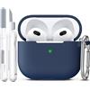 R-fun compatibile con AirPods 3a generazione 2021, per AirPods 3 Custodia Cover con kit di pulizia e portachiavi, morbida custodia protettiva in silicone, Blu notte