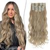 SEGO Extension Capelli Clip 12 PCS Estensioni Clip in Hair Ricci Ondulati Sintetici Posticci Mossi Donna 55 cm Biondo sabbia & sbiancamento biondo