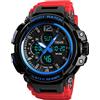 TONSHEN Grande Analogico Quarzo LED Tre Tempo Uomo Sportivo Orologi da polso Impermeabile 50M Allarme Cronometro Data Outdoor Militare Tattico Digitale Orologio da Plastica (Blu Rosso)