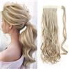 TESS Codino per capelli naturali, 40 cm, capelli ondulati naturali Aschblond Balayage (#16P613) coda di cavallo finta, 90 g
