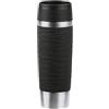Emsa N20225 Travel Mug Wave - Tazza termica da 0,5 litri, con tappo a vite, in acciaio inox, 6 ore e freddo per 12 ore, 100% ermetica, lavabile in lavastoviglie, apertura a 360°, colore: Nero
