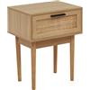 BAÏTA - Comodino Amana effetto rovere e cannatura rattan, 40 cm