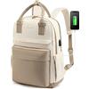 LOVEVOOK Zaino Porta PC Donna, 17 Pollici Impermeabile Computer Backpack Antifurto con Porta USB e Scomparto per Laptop per Scuola Università Viaggi Lavoro Aereo Ufficio, Cachi Beige