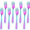 BISDARUN Forchettine da dolce arcobaleno colorate Forchette da dessert 8 pezzi acciaio inox Piccole forchettine aperitivo mini forchette 13,6CM