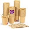 GoBeTree 100 Bicchieri di Carta Kraft Monouso 240 ml con Palette in Legno | Bicchieri Caffè Carta per Americano, Latte Macchiato e Tè, Antigoccia, con 100 Palette Caffè Monouso in Legno 14 cm