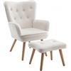 HollyHOME Poltrona con Poggiapiedi Salotto Velluto Poltrona da Lettura Relax Sedia Camera da Letto con Braccioli, Beige