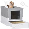 PawHut Lettiera per Gatti Chiusa in PP a 2 Porte con Paletta e Vassoio Estraibile, 47.5x35.5x36.7 cm|Aosom