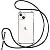 Vauki Cover con Cordino per iPhone 13 Mini,Custodia con Laccio Collana Tracolla Trasparente Silicone TPU+PC Bumper Back Antigraffio Proteggere Case Corda per iPhone 13 Mini,Nero