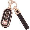 Koaudb Cover Chiave per Fiat 500 Accessori 3 pulsanti con Portachiavi Nero-Oro