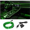 CGEAMDY Striscia LED per Auto Al Neon, Illuminazione Ambiente Kit Decorazioni Auto Accessori Interni, Neon Wire 500CM Con Protezione Fusibile per Auto, Filo Elettroluminescente (Verde)