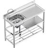 Vockol Lavello in Acciaio Inox Professionale 1 Vasca (Sinistra), 120 × 50 × 94 cm Lavandino Commerciale con Rubinetto, Lavello da Cucina Autoportante per Cucina, Ristorante, Caffè, Garage, Interno, Esterno