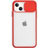 Mixroom - Cover Custodia per Apple iPhone 13 Mini Protezione Fotocamera con finestrino Scorrevole in Silicone TPU Semi Trasparente Rosso